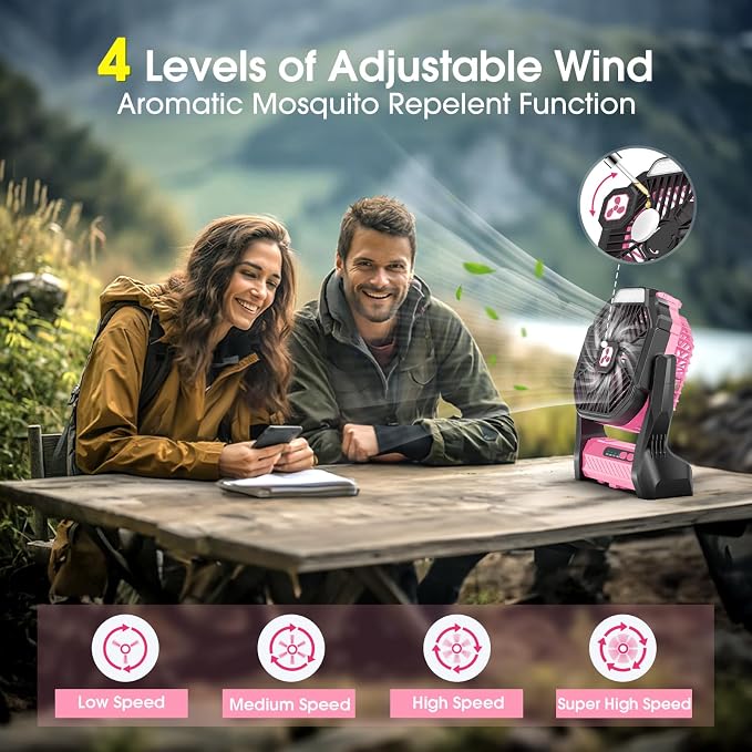 Peouix Portable Rechargeable Fan, 20000mAh Cordless Battery Powered Camping Tent Fans with LED Lantern, Small USB C Operated Outdoor Ventiladores for Travel Camp Fishing Office Home Essentials - Image 3