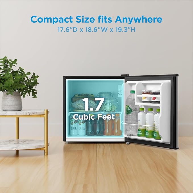 Midea 1.7 Cu.ft Mini Fridge, Energy Star Certified, Low Noise for Bedroom | Adjustable Thermostat, Reversible Door,Ideal for Dorm, Office,Steel Gray - Image 2