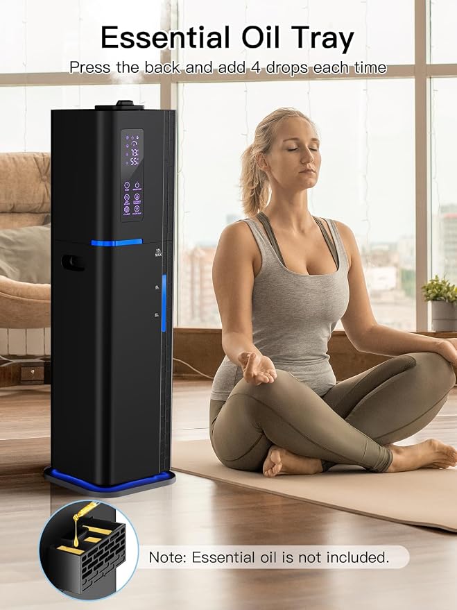 10L/2.64Gal Humidifier, Top Fill Quiet Ultrasonic Cool Mist Humidifiers for Bedroom, Covers 550ft², 60H Runtime, 24H Timer, 3 Mist Modes Humidifier Large Room, Home, Office, Plants, Black - Image 7