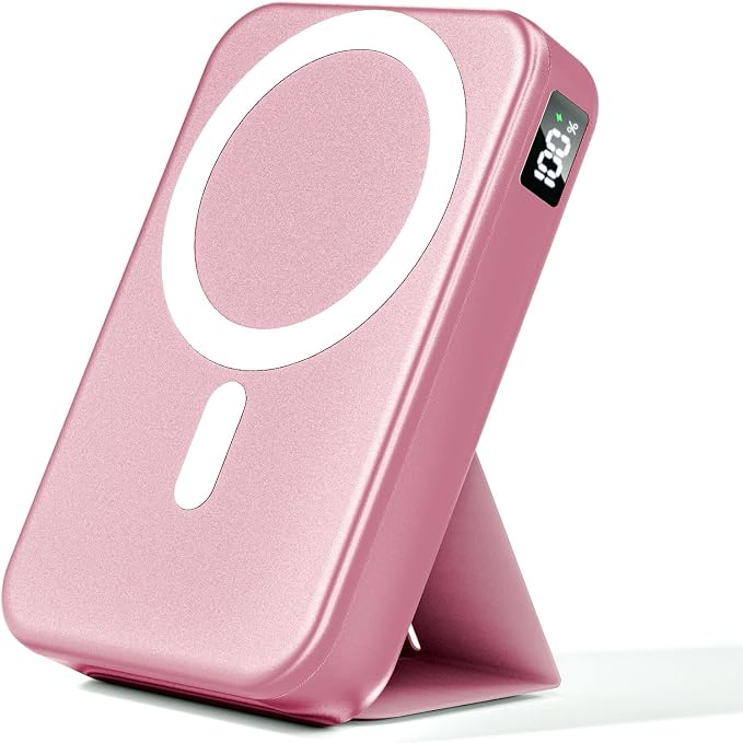 for Magsafe Battery Pack, 10000mAh Wireless Portable Charger with 20W USB-C Fast Charging, Foldable Stand & LED Display Magnetic Power Bank, Compatible with iPhone 16/15/14/13 All Series-Pink by Gxorul