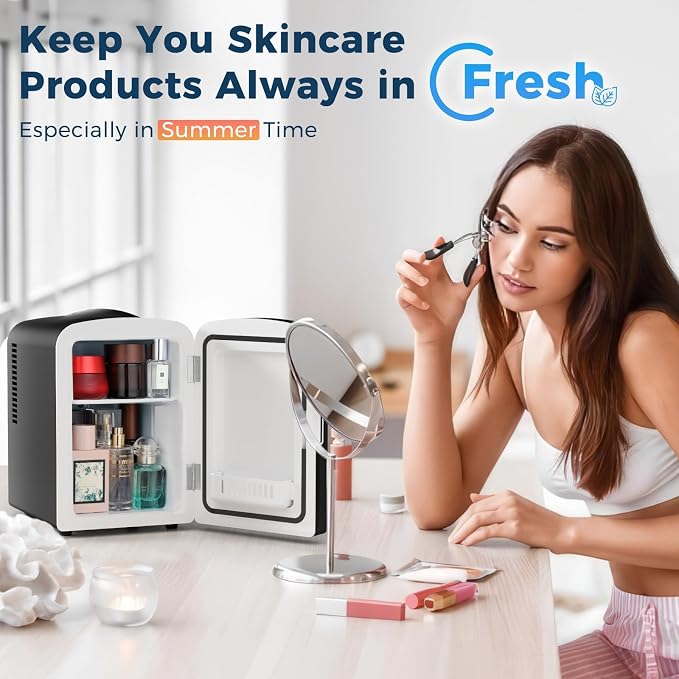 Antarctic Star 4L Makeup Mini Refrigerator With Mirror for Bedroom, Car, Office & Dorm, Portable Small Cooler for Cosmetics, Skin Care, Black - Image 3