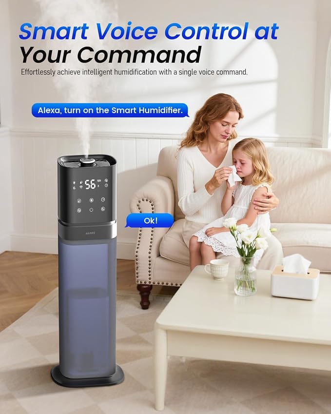 Humidifiers for Bedroom 2.1Gal/8L, Smart Humidifier Large room, Cool Mist Humidifiers for Bedroom Large Room with Extended Tube, WIFI App&Voice Control, Humidifiers for Home Baby Plants, Blue - Image 5