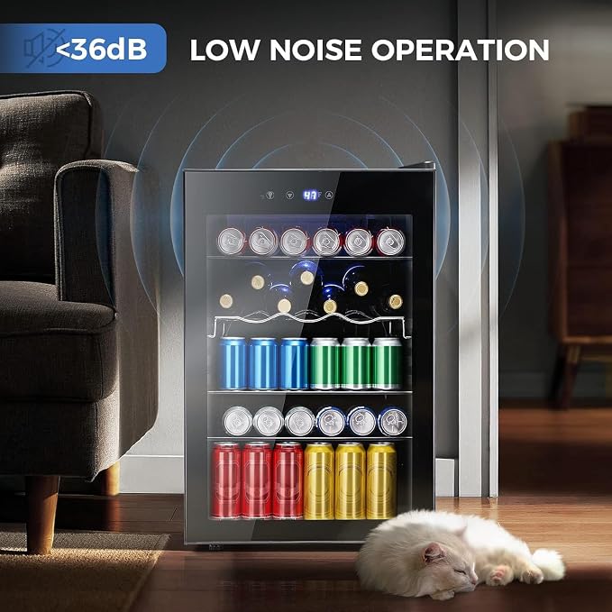Kismile 4.5 Cu.ft Beverage Refrigerator and Cooler,145 Can Mini Fridge Glass Door with Digital Temperature Display for Soda,Beer or Wine,small Drink Dispenser Cooler for Home,Office or Bar (Black) | Capacity with digital temp control. Glass door for ea... - Image 7