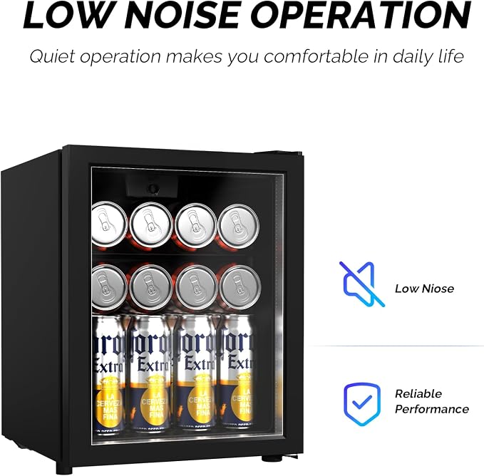 Bonnlo 46 Cans/1 Cu.Ft Beverage Refrigerator Cooler with Glass Door, Quiet Mini Drink Fridge with Adjustable Shelf & Feet, Small Wine Cooler for Bedroom, Bar & Office, 43-64°F, 115V - Image 5