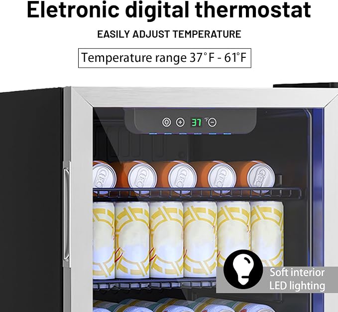 Compact 126 Can/3.2 Cu.Ft Mini Fridge, Reversible Glass Door | for Soda, Beer Or Wine, Portable Small Beverage Refrigerator with Digital Display&Removable Shelves for Office, Dorm, Bar - Image 4