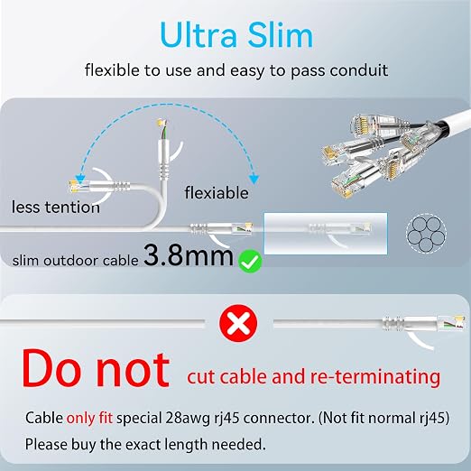 Cat6a Ethernet Cable Slim 50ft Outdoor&Indoor, 28AWG Pure Copper Cat6 Internet - Image 5