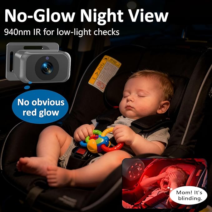 HD 1080P Baby Car Camera for 2 Kids: 5-Min Install for New Parents 6.9" Split - Image 4