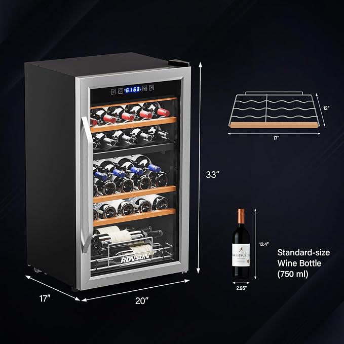 ROVSUN 33 Bottle Wine Fridge, Dual Zone Wine and Beverage Refrigerator with Independent Temp Control & LED Control Panel, Freestanding Wine Cooler Chiller for Red White Wine, Champagne, Beer - Image 9