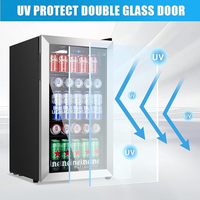 Beverage Refrigerator Cooler, 120 Can Mini Beverage Fridge with Reversible Glass Door for Soda Beer, 3 Cu.Ft Drink Fridge with Digital Temperature Control & Adjustable Shelves - Silver - Image 5