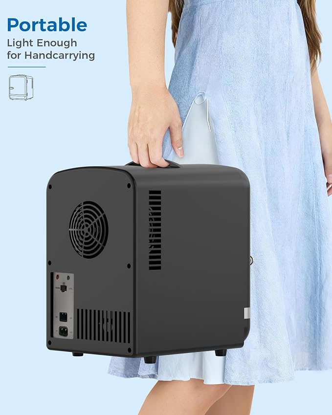Electactic Mini Fridge for Skincare, 4L/6 Cans Portable Compact Cosmetic Fridge, Retro Desktop Fridge with AC/DC Adapters, Small Cooler and Warmer for Beverage, Makeup, Bedroom, Office, Kids, Black - Image 7
