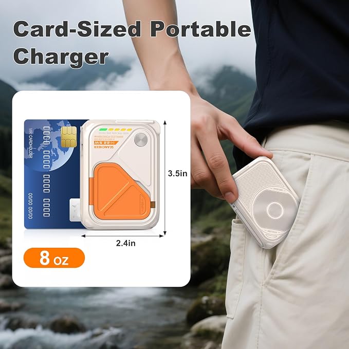SEANCHEER P05 Portable Charger, Magnetic Power Bank, Small Wireless PowerBank, Battery Pack10000mAh Travel Essentials Fast Charging with Built in Cable, Foldable Wall Plug for iPhone,Samsung,Andriod - Image 5