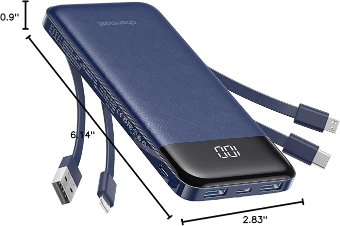 charmast Portable Charger with Built in Cables, Power Bank with Cords Wires, Slim 10000mAh Travel Battery Pack 6 Outputs 3 Inputs 3A Fast Charging for Samsung Google Pixel LG Moto iPhone iPad - Image 10