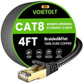 Cat 8 Ethernet Cable 4 FT Flat, High Speed 40Gbps 2000Mhz Braided Internet Cable by EthernetCable
