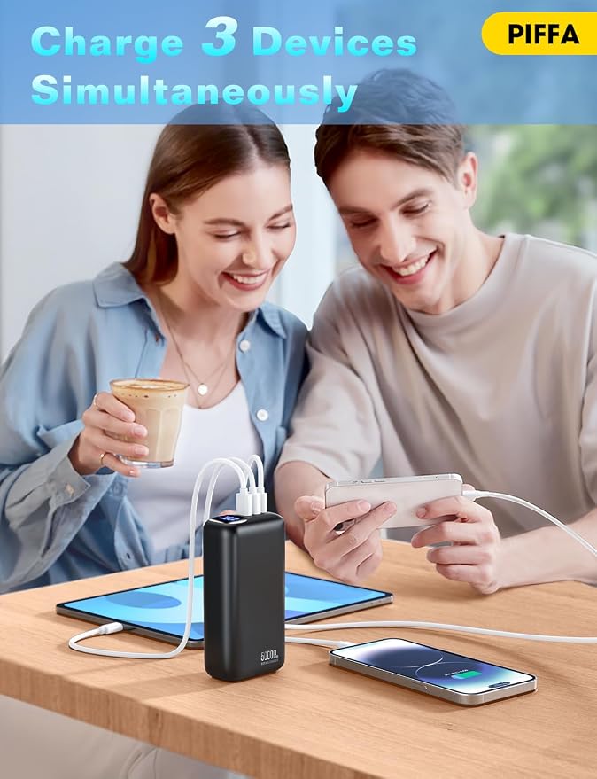 PIFFA Portable Charger Power Bank - 50000mAh Battery Pack, 22.5W Fast Charging Powerbank,Travel Essential for Portable Phone Charger, USB-C Phone Charger for iPhone 17/16/15/14/13 Samsung Google-Dark - Image 2