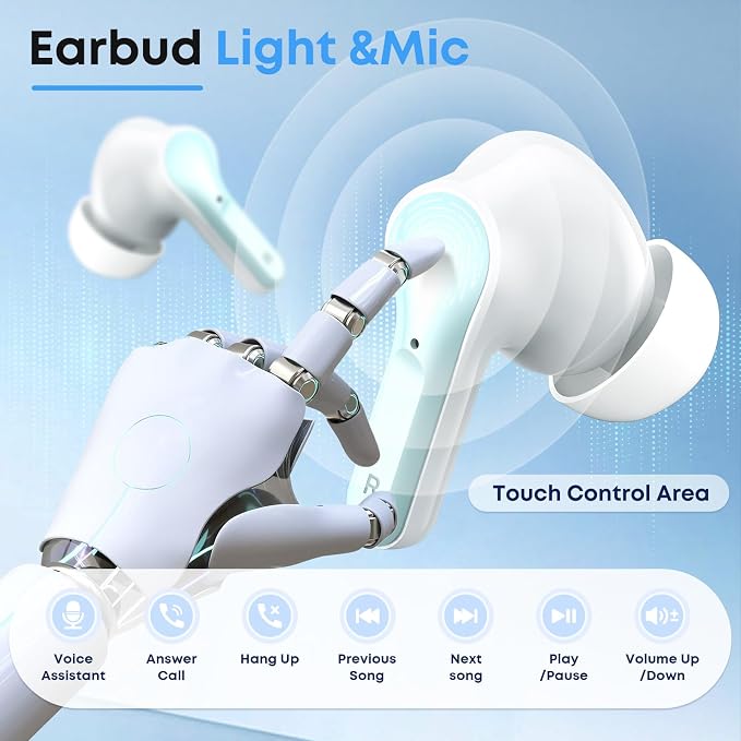 Wireless Earbuds Bluetooth 5.4 Headphones, Noise Cancelling Mic Ear Buds with 50H Playback, LED Digital Display, IPX7 Waterproof Earphones for Office/Running/Workout(Light Green) - Image 6