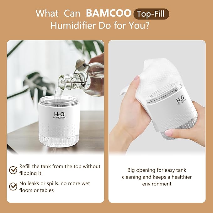 Portable Mini Humidifier, Auto Shut-Off, 2 Mist Modes, Quite, Small Humidifiers for Bedroom Travel Office Desk Plants(White) - Image 3