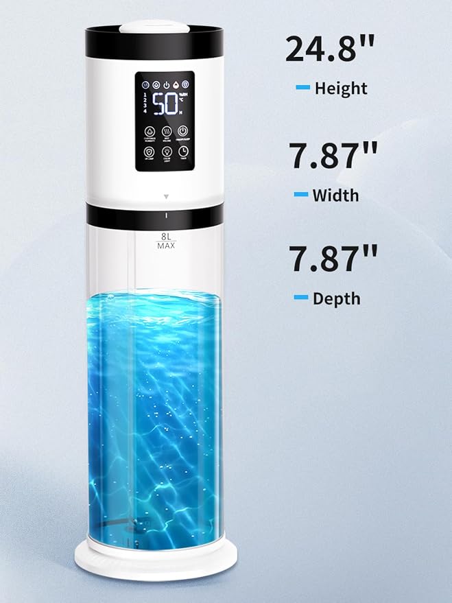 8L Humidifiers for Bedroom, 30dB Quiet, 500ft² Coverage, 60H Runtime, Top Fill, 3-in-1 Humidifier Large Room & Essential Oil Diffuser & Ambient Light, Sleep Mode, 16H Timer, Auto Shutoff Protection - Image 9