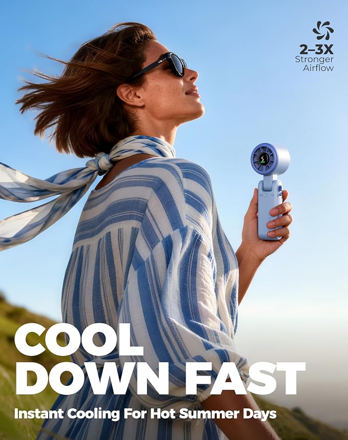 Diveblues Portable Handheld Turbo Fan, 5 Gear Wind, Battery Operated, Up to 12 Working Hours, 3 IN 1 Hand Fan with Air Turbo Tech Cooling Fan for Outdoor Activities, Travel, Working - Image 2