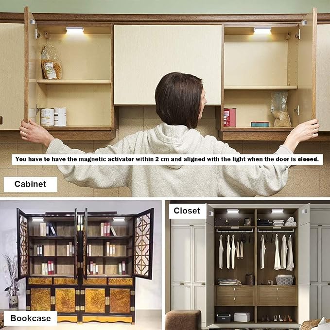 4 Pack Cordless Cabinet Lights, Door Open Activated Sensor Automatic Turn On - Image 2