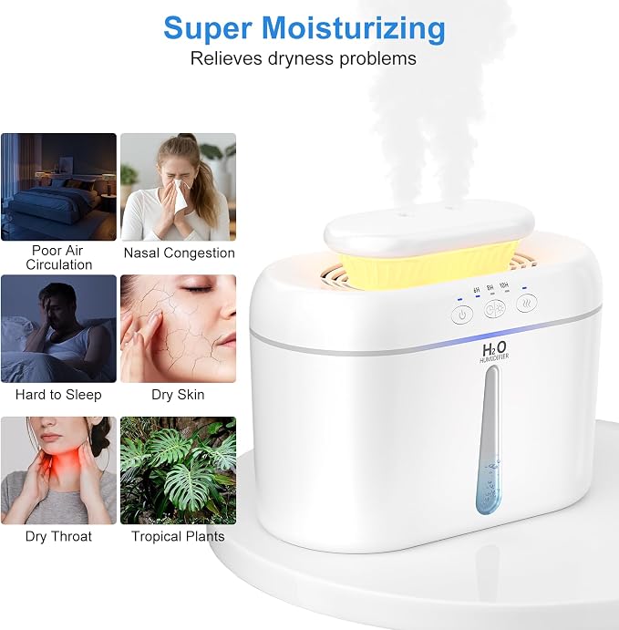 COO Humidifiers for Bedroom, 2L Tank for Large Room, 30 Hour Runtime, 28dB Quiet Cool Mist Humidifier for Home, Baby Nursery, Plants, Indoor, Office, Easy to Fill & Clean,Night Light and Auto Shut-off - Image 5