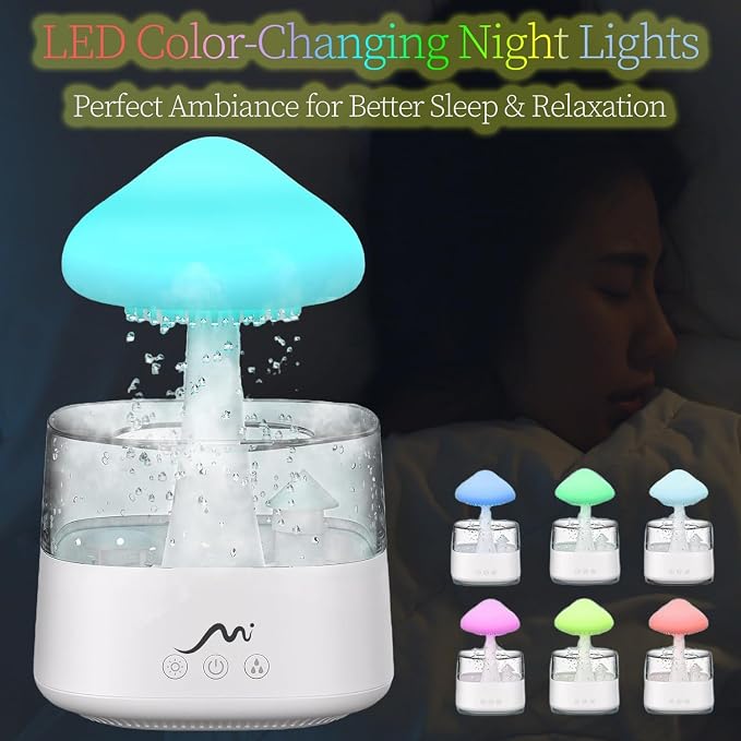 Rain Cloud Humidifier for Bedroom with Remote Control, Built-in Sound Speaker, Aromatherapy Water Drip Diffuser, LED Night Light & Raindrop Sounds for Sleep and Relaxation - Image 4