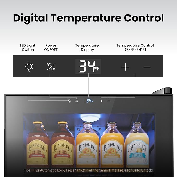 Yeego Beverage Refrigerator Drink Cooler, 130 Cans Mini Fridge | Double-pane Glass Door Cooler, 34°F-54°F Temperature Control, for Soda Wine Beer Home Office Bar, Adjustable Shelves, Black - Image 3