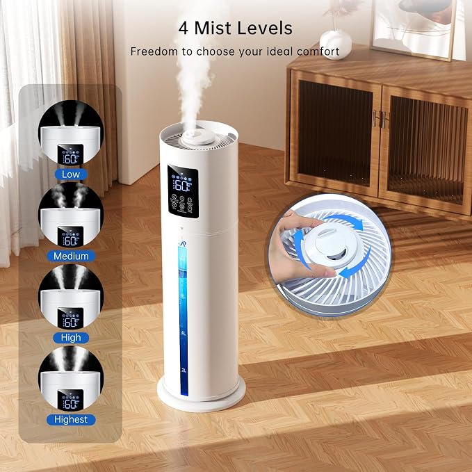 2.1Gal/8L Smart Humidifier Large Room, Top Fill Humidifiers for Bedroom with Diffuser, 7 Color Lights,16H Timer, Auto Mode, APP Remote Control, 4 Levels Cool Mist Air Humidifier for Plants Home Office - Image 5