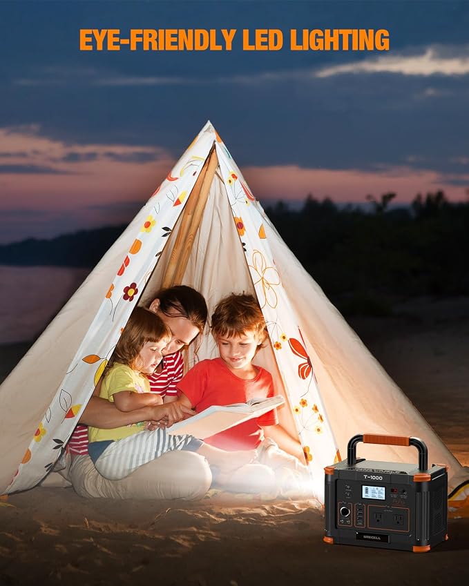 GRECELL 999Wh Solar Generator 1000W, Portable Power Station with 60W USB-C PD Output, 110V Pure Sine Wave AC Outlet Backup Lithium Battery for Outdoors Camping Travel Hunting Home (Peak 2000W) - Image 9