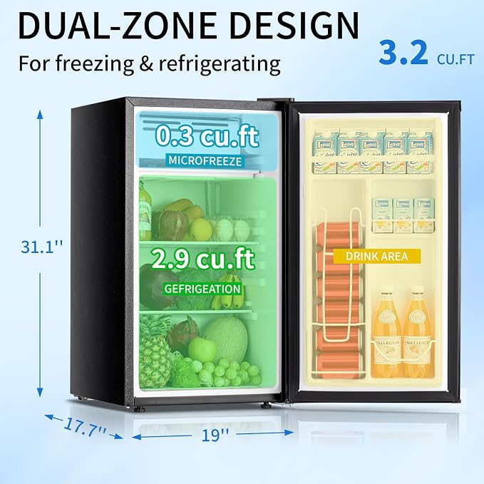 DOGHLY 3.2 Cu.Ft Mini Fridge with Freezer, Single Door Small Refrigerator | Compact Refrigerator with 7 Adjustable Thermostat, Removable Shelf, Low Noise, Small Fridge for Bedroom, Office, Dorm, Black - Image 2