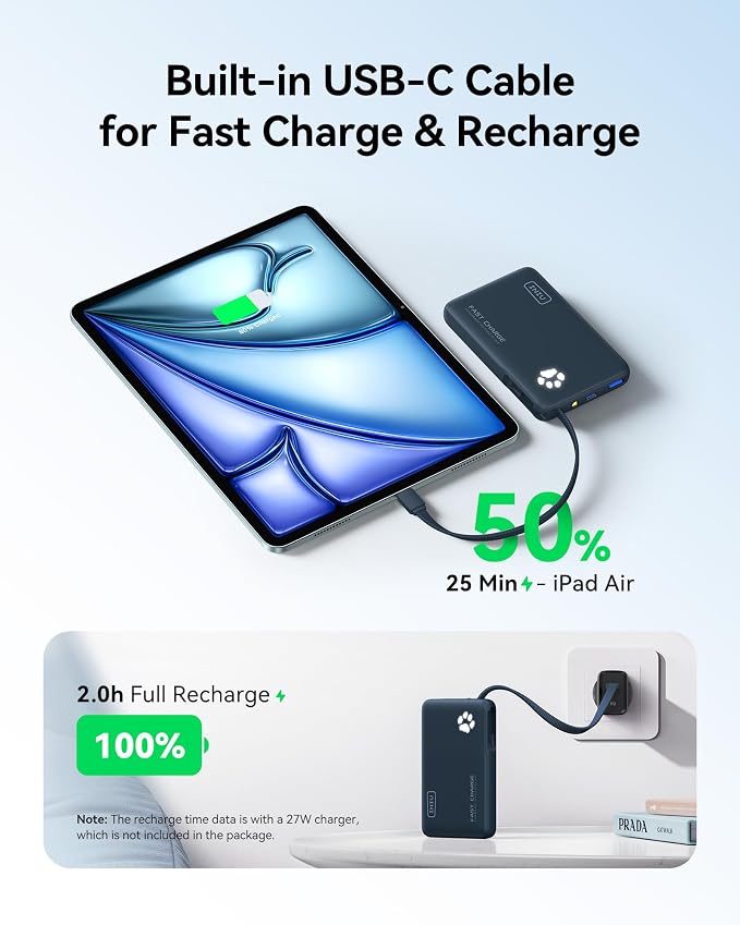 INIU Portable Charger, Slim 10000mAh Power Bank with Built-in USB-C, 45W Fast Charging Flight Travel Essentials, for College Students Men Women Girl Boy - Image 4