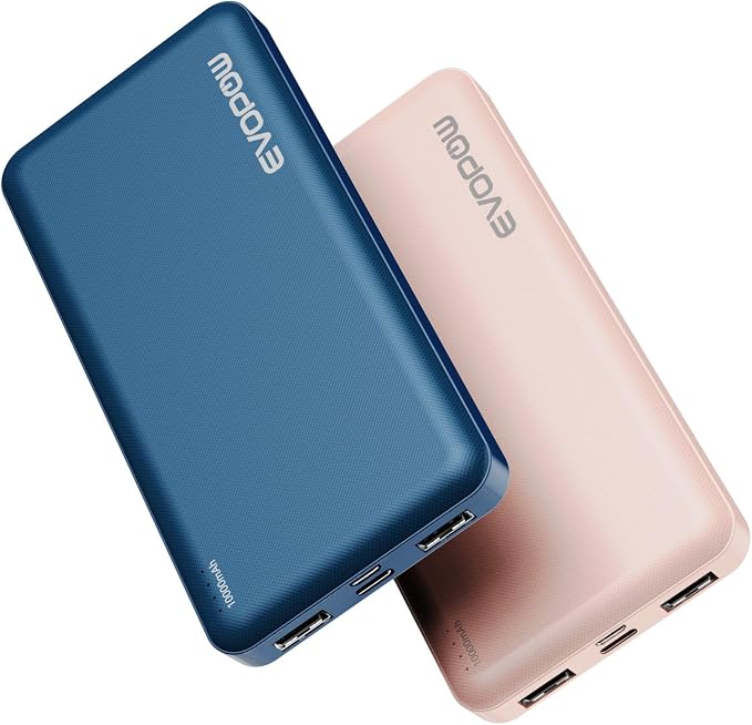 2-Pack Portable Charger, Slimmer 10000mAh Power Bank, USB C in&Out Fast Charging Battery Pack, External Portable Power Bank for iPhone Tablet Samsung Pixel Headphones etc (Blue&Pink) by EVOPOW