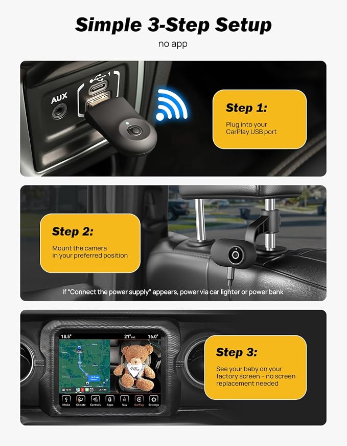 JOYTUTUS Baby Car Camera with Wireless CarPlay Adapter, 1080P HD Rear Seat - Image 4