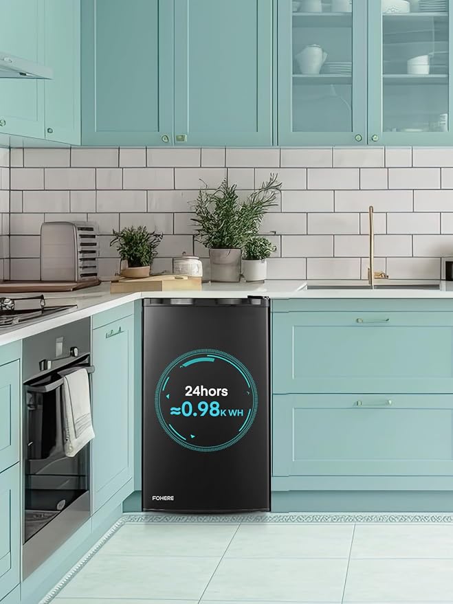 FOHERE 3.2 Cu. Ft Mini Fridge with Freezer, Single Door Compact Refrigerator, Small Fridge with 7 Adjustable Thermostat for Dorm, Bedroom, Office, Reversible Door, Energy Saving, Low Noise, Black - Image 8