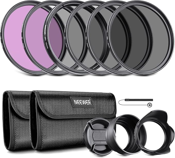 NEEWER 55mm Lens Filter Kit: UV, Lens Hood and Lens Cap Compatible by Neewer
