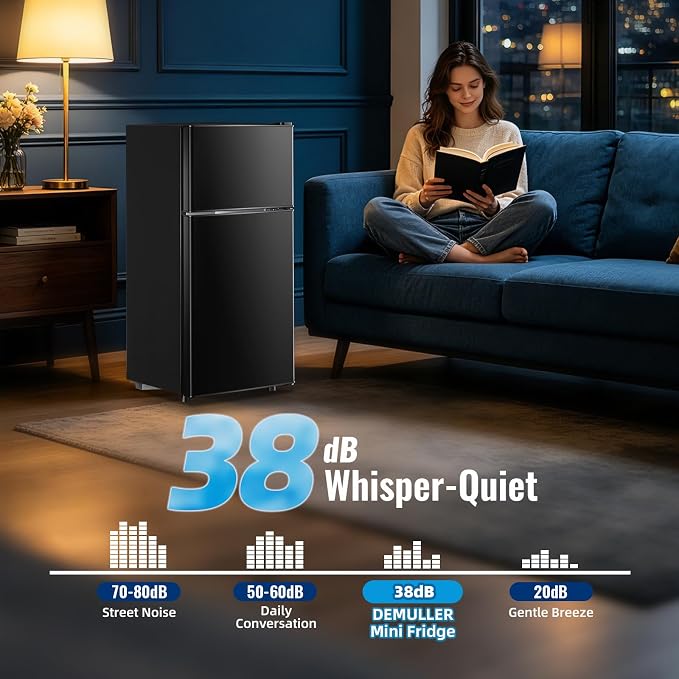 Mini Fridge with Separate Freezer Compartment Double Door Small Refrigerator with 7 Adjustable Temp Control Ideal for One Person Use & Dorm Apartment Office Black - Image 7