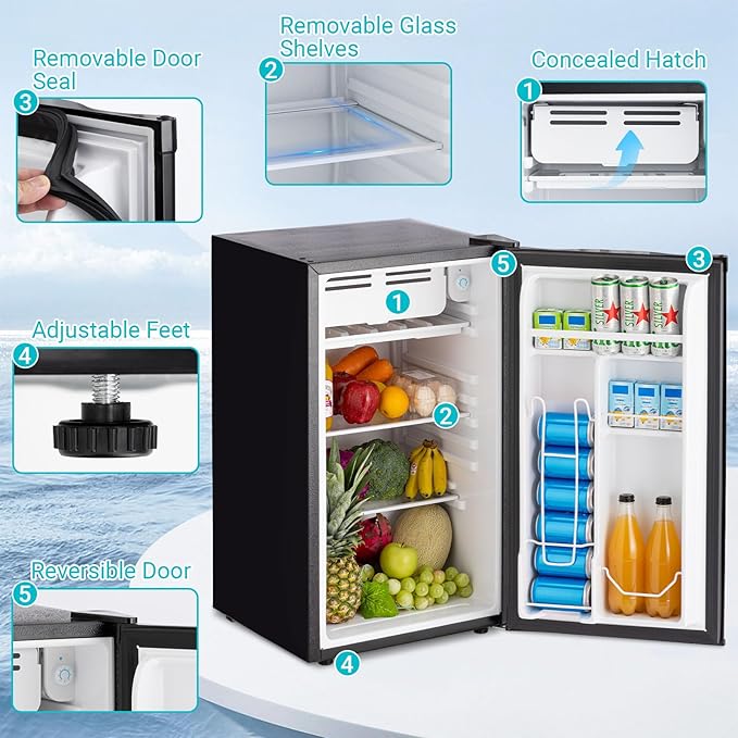 Erivess 3.2 Cu.Ft Mini Fridge with Freezer, Single Door Small Refrigerator with 7 Adjustable Thermostat, Energy Saving, Low Noise, Dorm Fridge for Office, Bedroom, Apartment - Image 4