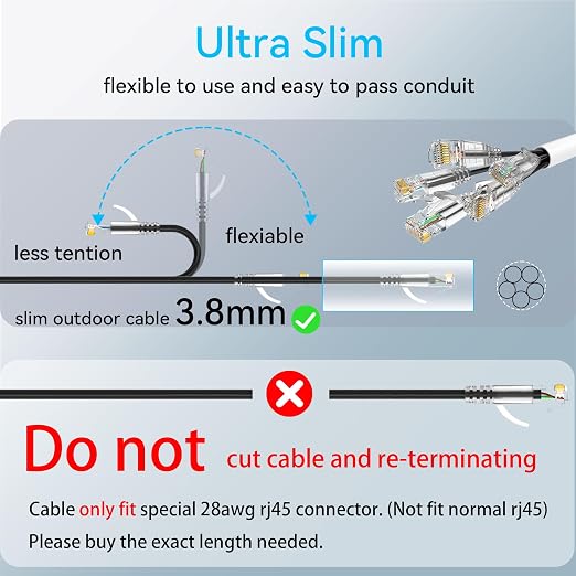 Cat6a Ethernet Cable Slim 300ft Outdoor&Indoor, 28AWG Pure Copper Cat6 Internet - Image 5