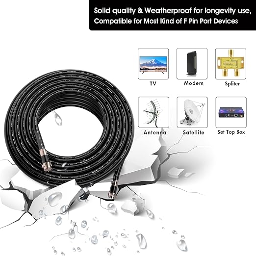 15ft RG6 Coaxial Cable Black, 75 Ohm Coax Cable - Image 2