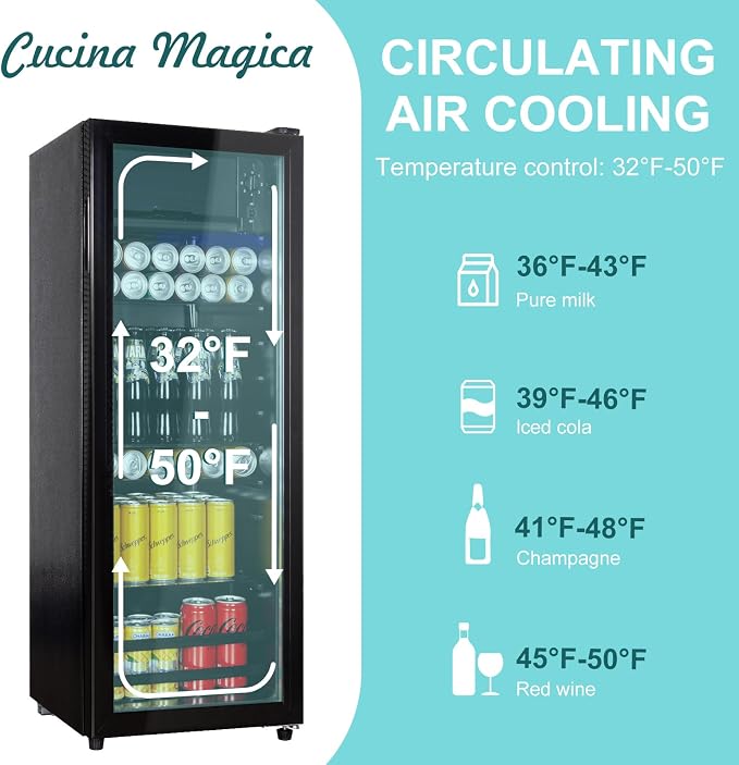 Cucina Magica 4.8 Cu.Ft Beverage Refrigerator, 155 Can Mini Fridge with Freeze with Glass Door, Adjustable Shelves, Drink Fridge, Suitable for Soda, Beer, Essential for Home/Bar - Image 3