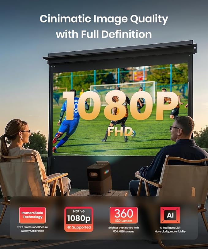 TCL A1 GTV Projector with Official Netflix Licensed, 1080P Portable Outdoor Movie Projector, 360 ISO Lumens, 4K Supported Bluetooth WiFi Projector, 120" Screen, Auto Focus, Dolby Digital, 16W Speaker - Image 4