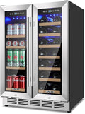 24 Inch Wine and Beverage Refrigerator, Dual Zone Wine Beverage Fridge with Glass Door, Built-In/Freestanding Beverage Cooler 24" with French Door, Holds 20 Bottles and 88 Cans for Home/Kitchen by MZAVP