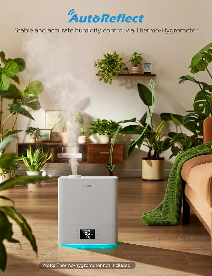 GoveeLife Smart Humidifiers for Bedroom Large Room, Top-Fill Cool Mist 6L WiFi Air Humidifier, Auto Mode, App & Voice Control, 60H Runtime, Rapid Humidification, RGB Nightlight Baby Plants, White - Image 2