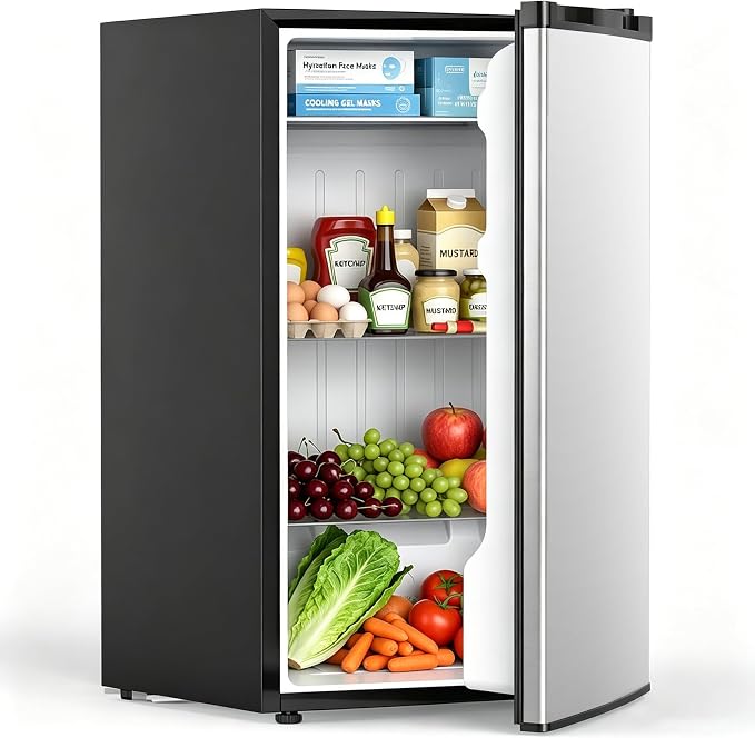 COWSAR 3.1 Cu.ft Mini Dorm Fridge for Bedroom Apartment Office, Silver | Reversible Single Door, Adjustable Thermostat, Energy Saving, Remove Glass Shelves, Compact Small Fridge for College Dorm by COWSAR