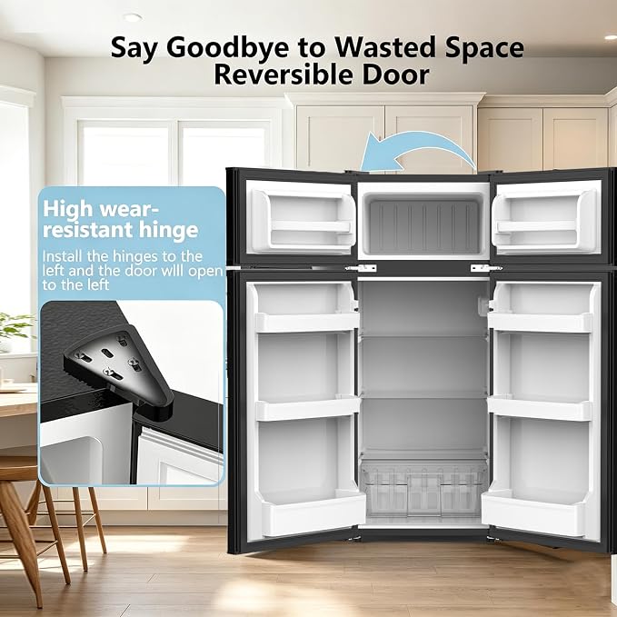 4.5 Cu.Ft Mini Fridge with Freezer, 2 Door Compact Refrigerator, Small Fridge with Adjustable Thermostat Energy Ultra Quiet, Mini Fridge Removable Glass Shelves for Bedroom Office Dorm-Satin Black - Image 6