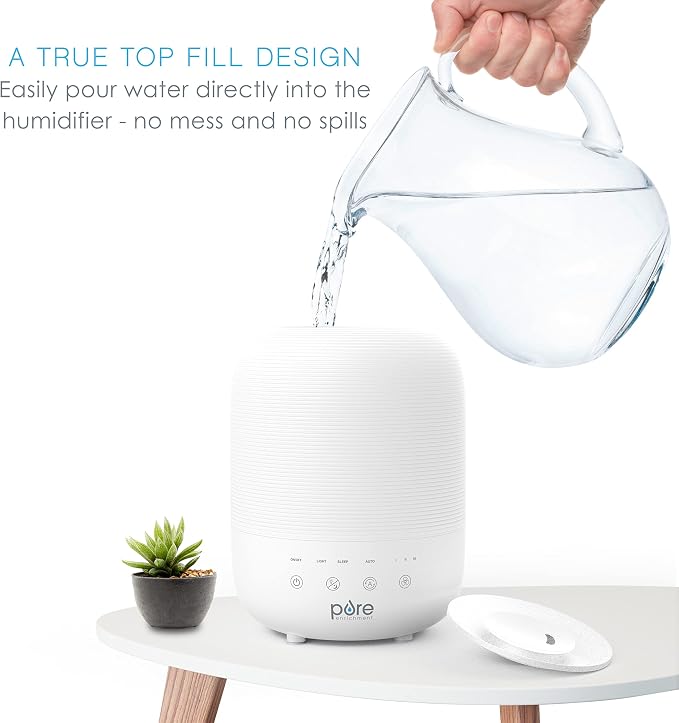 Pure Enrichment® HUME™ Sense Top Fill Humidifier – Large 3L Tank, Auto Mode Humidity Sensor, 3 Mist Settings, Optional Night Light, Optional Aromatherapy, Sleep Mode & Auto Shut-Off - Image 2