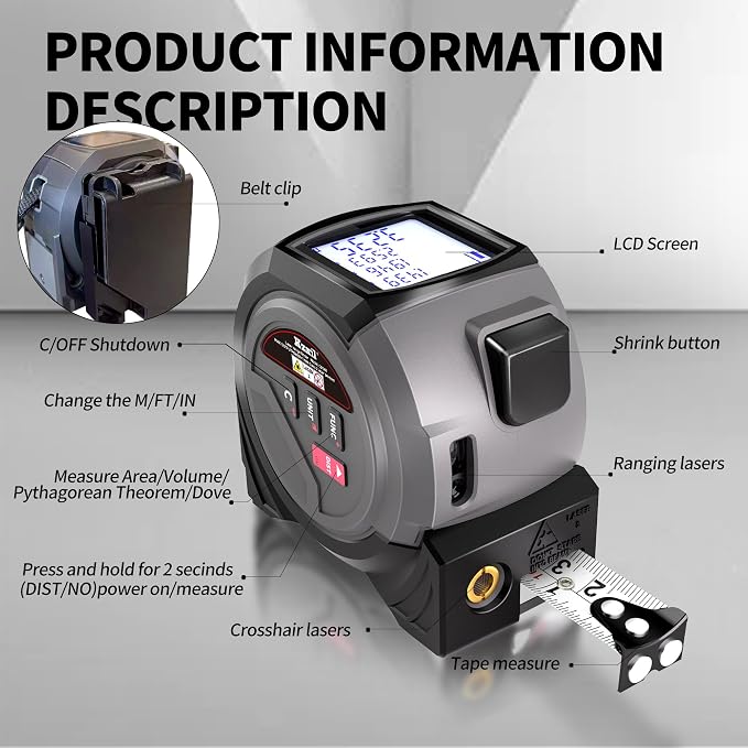 Laser Tape Measure 3 in 1 Laser Rangefinder Tape Measure 131ft Laser Measuring - Image 6