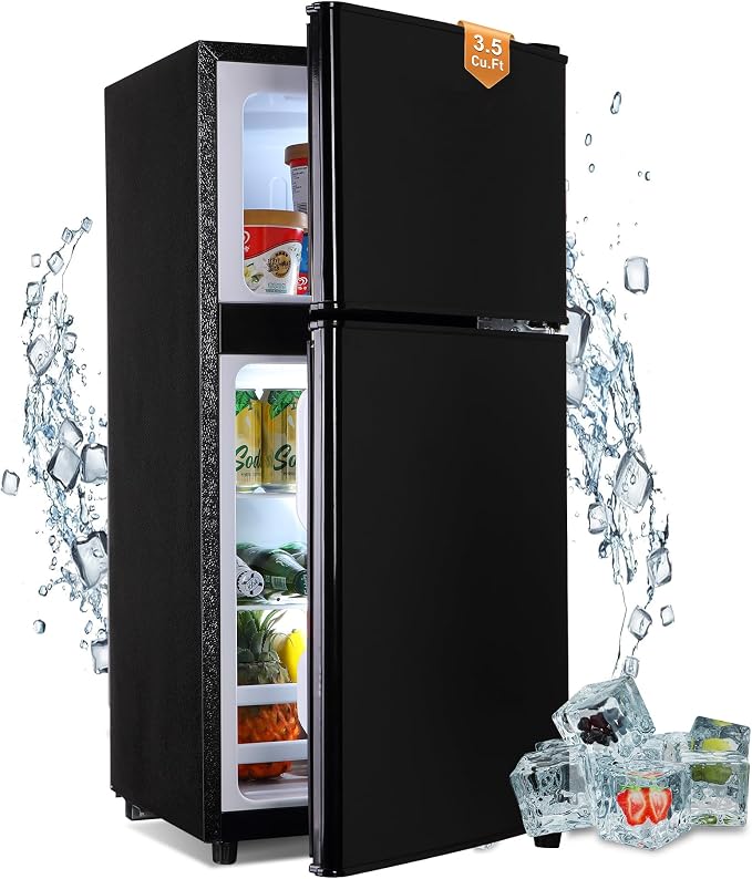 Mini Refrigerator with Freezer 3.5 Cu. Ft. Small Fridge with Freezer Black | 2 Door Mini Fridge with 7-Level Adjustable Thermostat Removable Shelves, Compact Refrigerator for Office/Dorm/College/RV by Rosmena