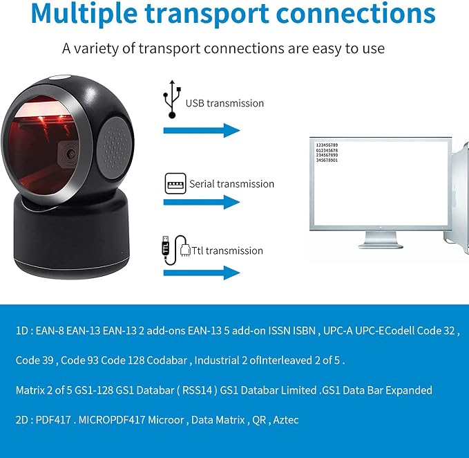 2D QR Hands-Free Barcode Scanner Omnidirectional Automatic Sensing Scanning USB - Image 7