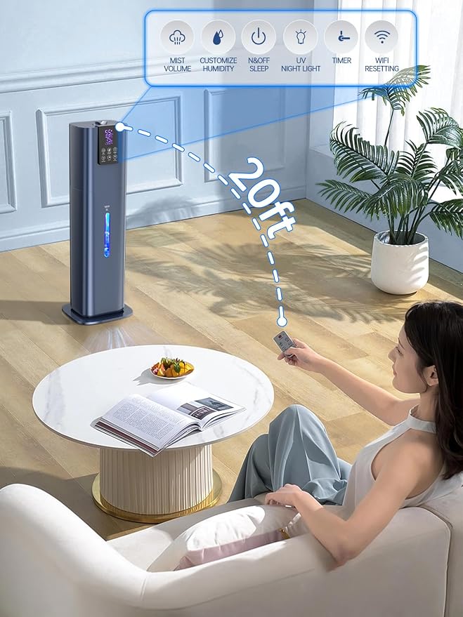 8L Smart Humidifiers for Bedroom Large Room, 2.1Gal Cool Mist Top Fill Diffuser Ambient Light, App & Remote Control, 3 Mist Modes, Quiet Humidifier for Home Office Plant (Blue) - Image 6
