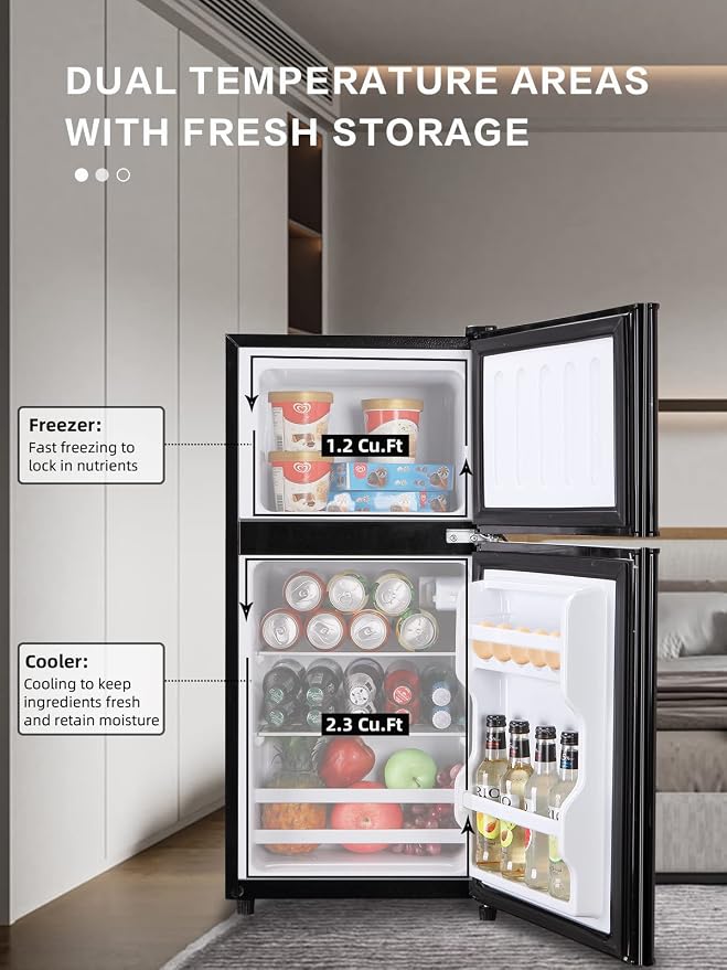 Refrigerators with Freezer on Top, Fridge 7- Level Adjustable Thermostat, Refrigerator for Apartment, Office, Camping, Black - Image 4